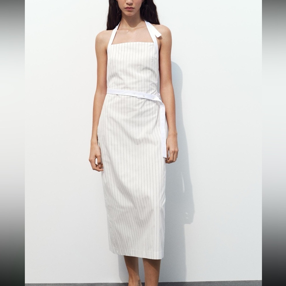 Zara White Striped Halter Dress